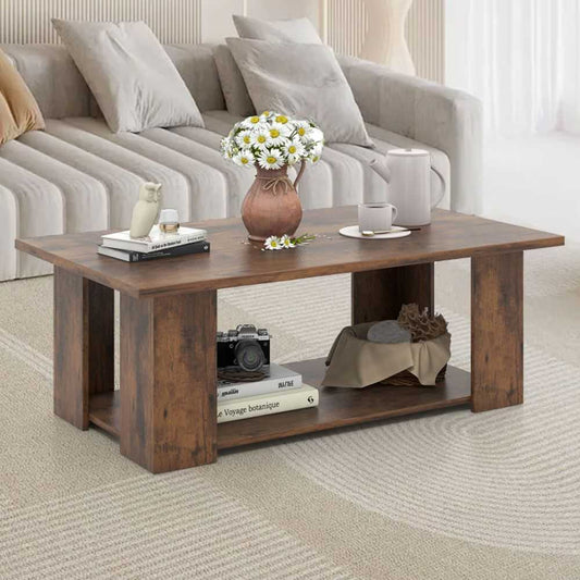 Large 41 Inch 2-tier Wooden Modern Coffee Table with Storage Shelf living room table - luxuryhomedecoridea.com