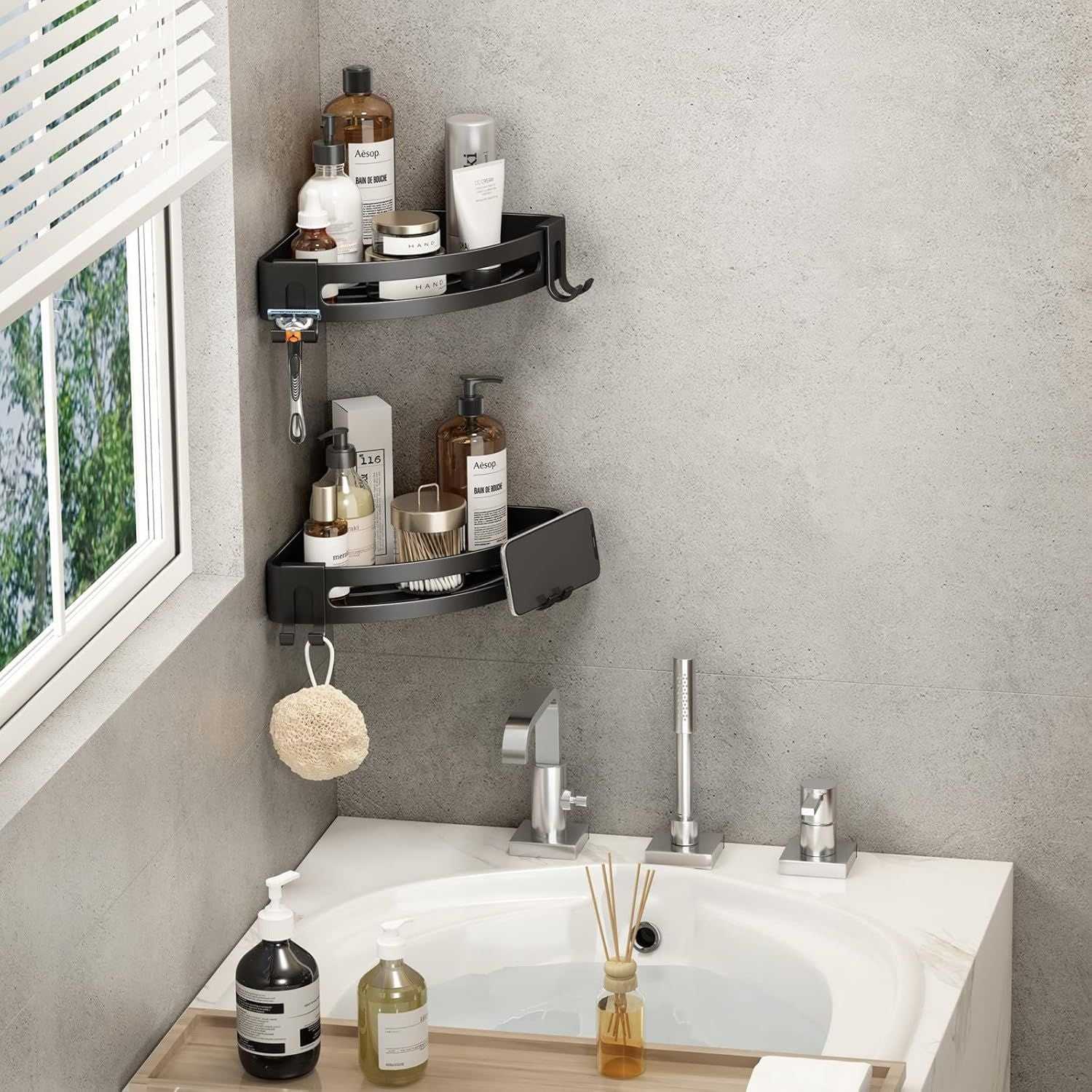 Shower Corner Shelf Caddy 2 Pack shower Organizer Corner No Drill Shower Storage Rust Proof Bathroom Corner Wall Shelf shampoo holder Silver - luxuryhomedecoridea.com