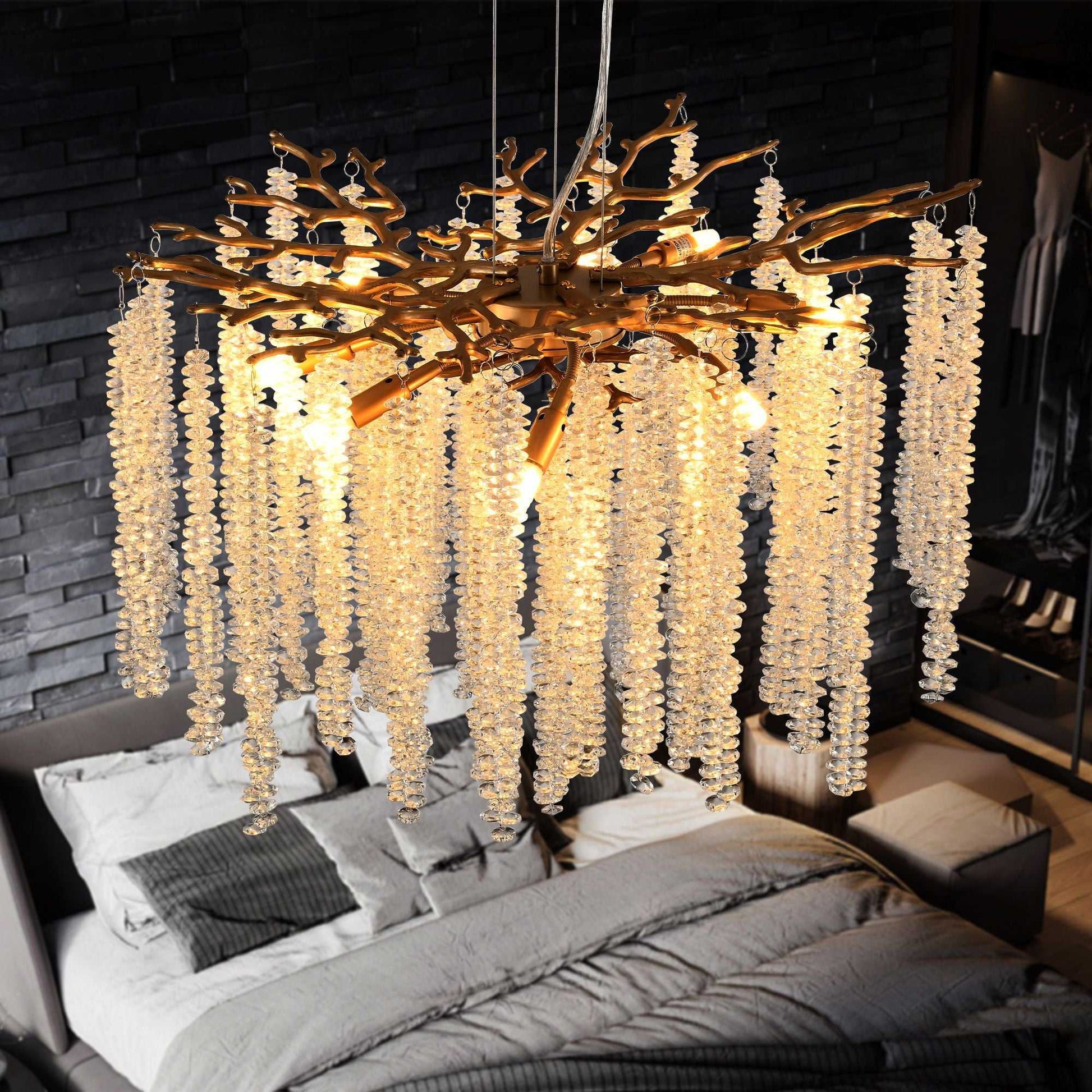 24-inch Modern Golden Pendant Light with Cascading Crystal Strands, Ideal for Living Room, Dining Room and Foyer, High-End Decorative Lighting Fixture (Bulb Not Included) - luxuryhomedecoridea.com