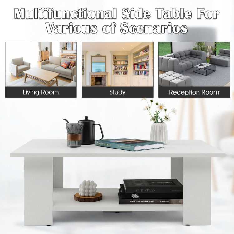 Large 41 Inch 2-tier Wooden Modern Coffee Table with Storage Shelf living room table - luxuryhomedecoridea.com