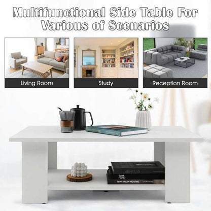 Large 41 Inch 2-tier Wooden Modern Coffee Table with Storage Shelf living room table - luxuryhomedecoridea.com