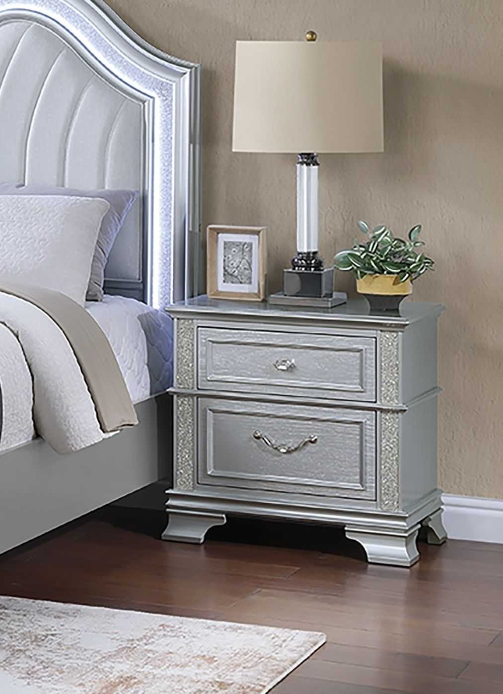 Nightstand Decorative Glitter Front 1pc Bedside Table Bedroom - luxuryhomedecoridea.com