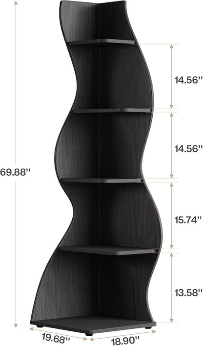 Wave shaped corner shelves, modern corner bookshelves, bookcases, display stands, and plant racks are suitable for small spaces - luxuryhomedecoridea.com