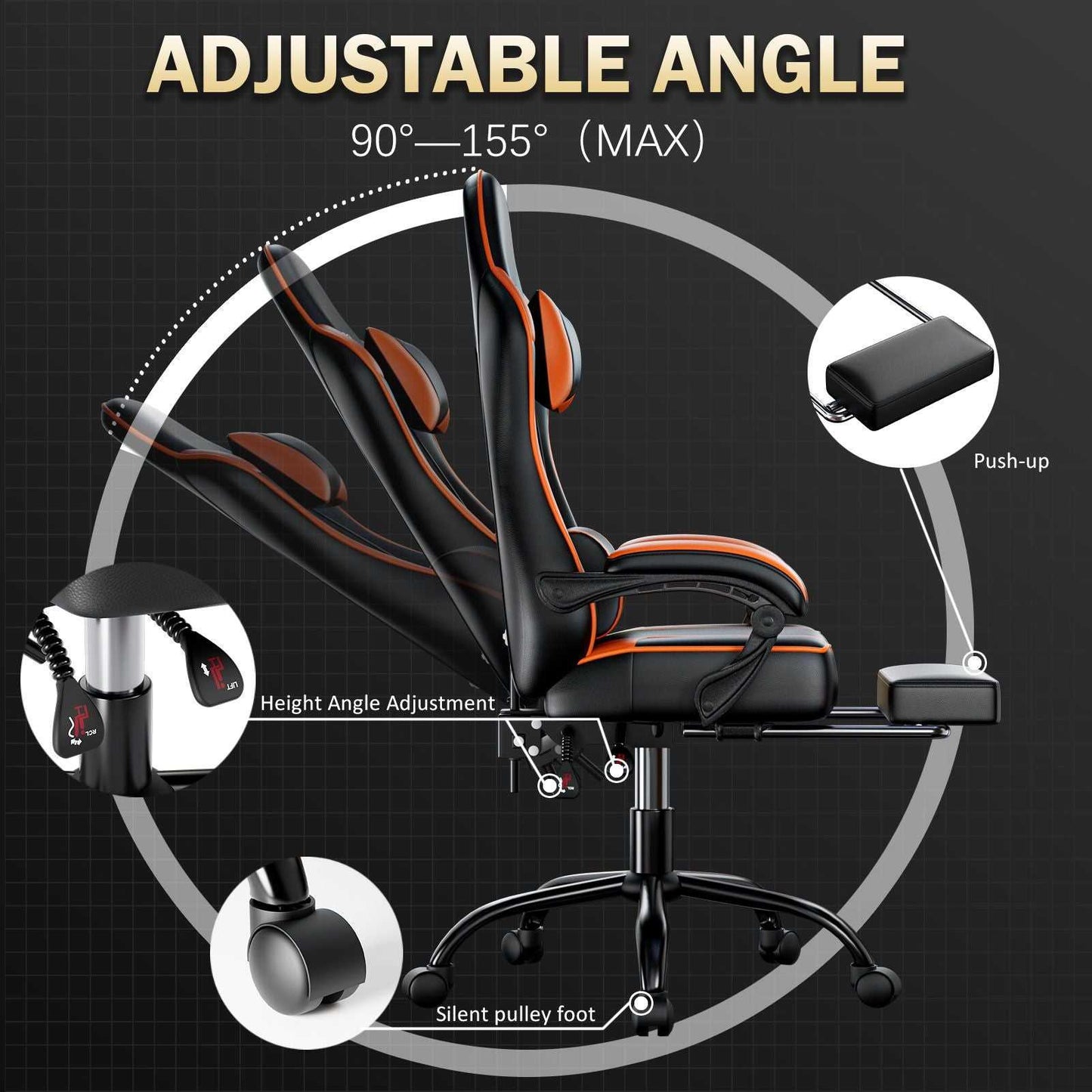 Video Game Chairs for Adults, PU Leather Gaming Chair with Footrest, 360°Swivel Adjustable Lumbar Pillow Gamer Chair, Comfortable Computer Chair for Heavy People - luxuryhomedecoridea.com