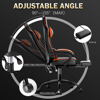 Video Game Chairs for Adults, PU Leather Gaming Chair with Footrest, 360°Swivel Adjustable Lumbar Pillow Gamer Chair, Comfortable Computer Chair for Heavy People - luxuryhomedecoridea.com