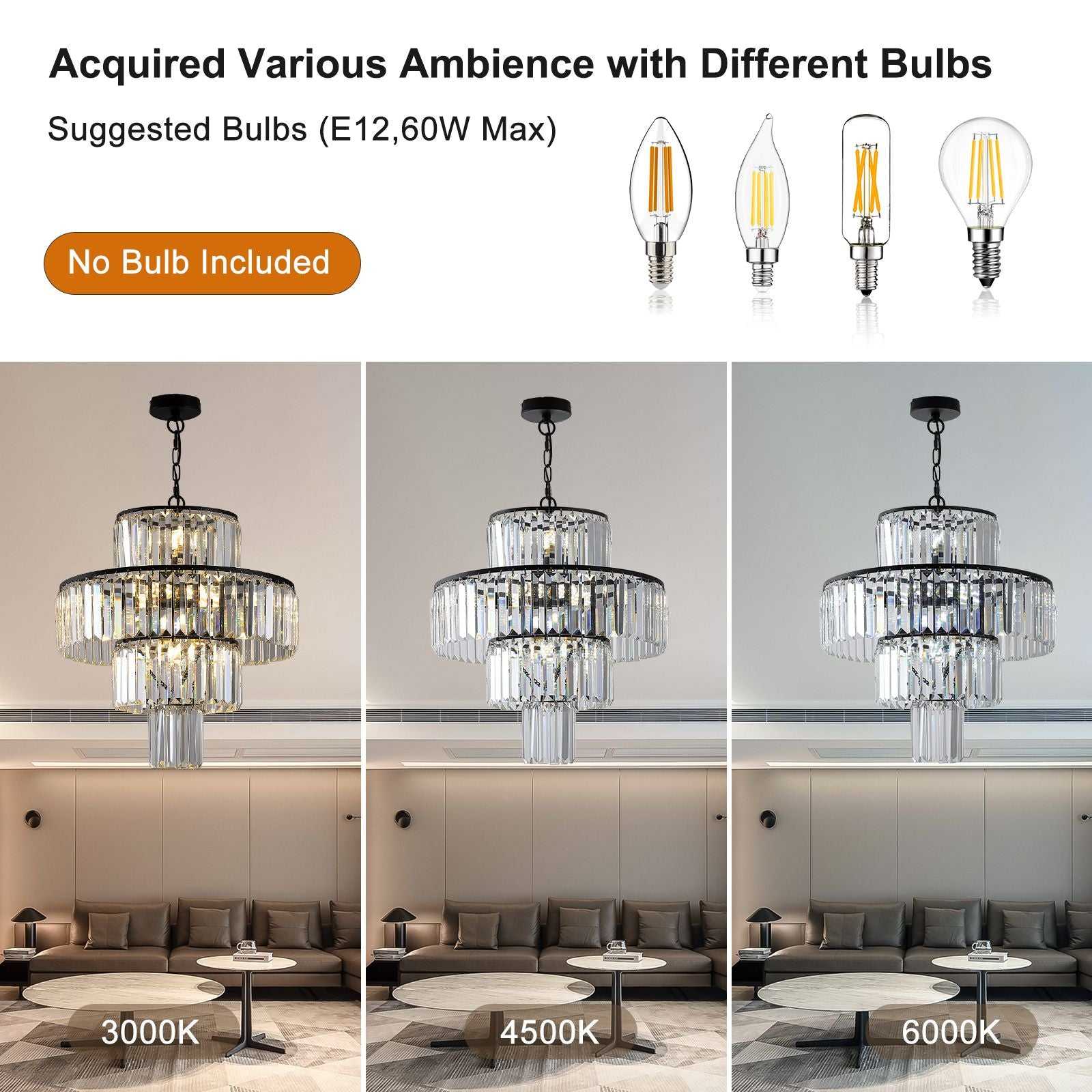 20" Modern Crystal Chandelier with Black Finish, 4-Tier Design for Dining Room or Living Room, Elegant Crystal Pendant Light Fixture (Bulb Not Included) - luxuryhomedecoridea.com