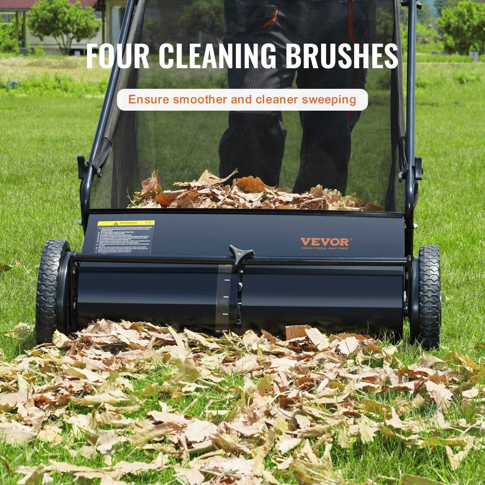 VEVOR Push Lawn Sweeper, 26-inch Leaf & Grass Collector, Strong Rubber Wheels & Heavy Duty Thickened Steel, Durable to Use with Large Capacity 7 cu. ft. Mesh Collection Hopper Bag, 4 Spinning Brushes - luxuryhomedecoridea.com