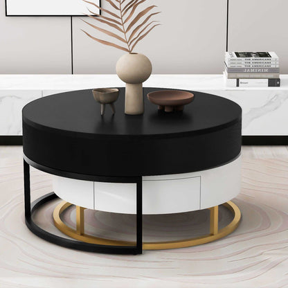 Modern Round Lift-top Nesting Coffee Tables with 2 Drawers - luxuryhomedecoridea.com