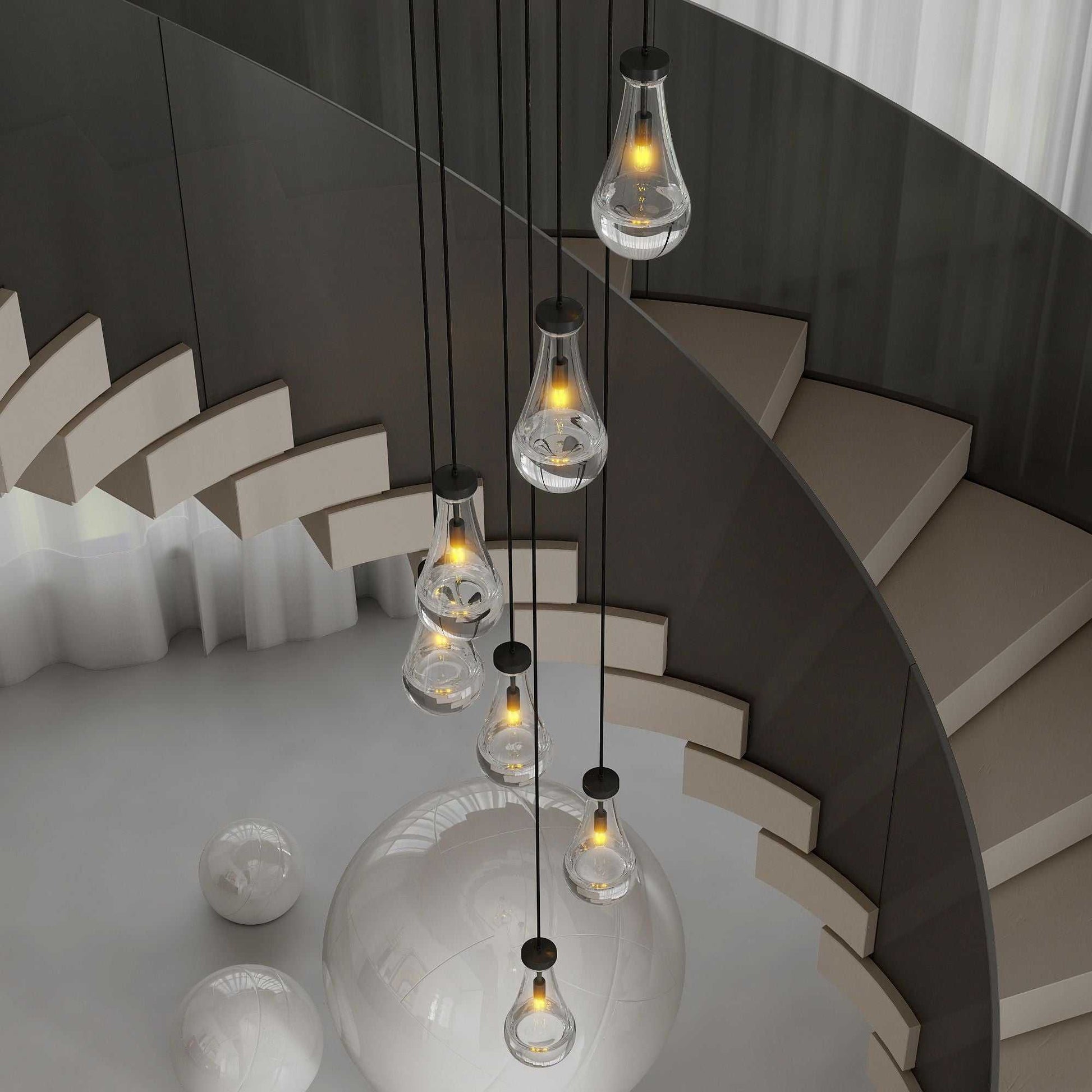 7 Light Dining Room Pendant Light, Large Chandelier Adjustable Hanging Line, Black Living Room Pendant Light, Foyer Chandelier, Stairwell Pendant Lights, Bedroom Chandeliers - luxuryhomedecoridea.com