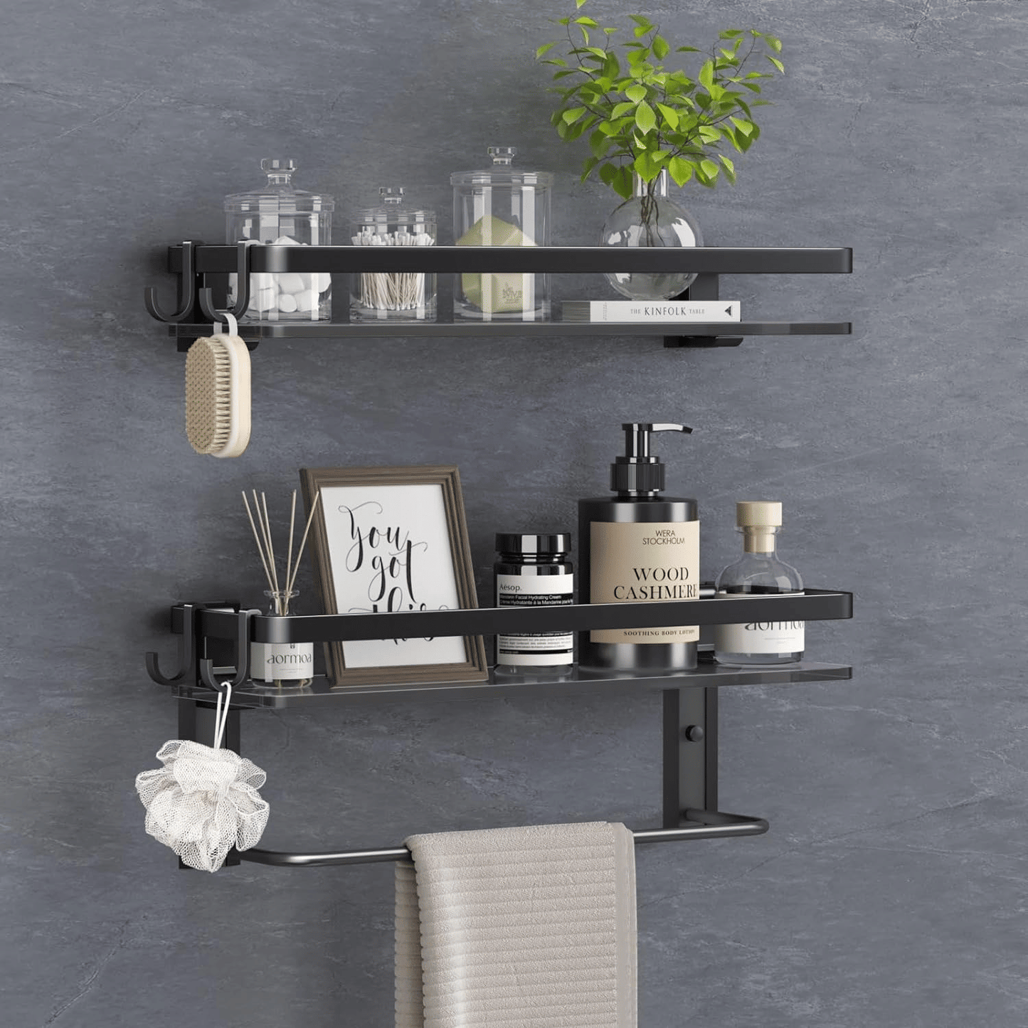 Glass Shelf for Bathroom 15.7 in Bathroom Shelves with Towel Bar Tempered Glass Shelves for Wall(2 Tier) - luxuryhomedecoridea.com