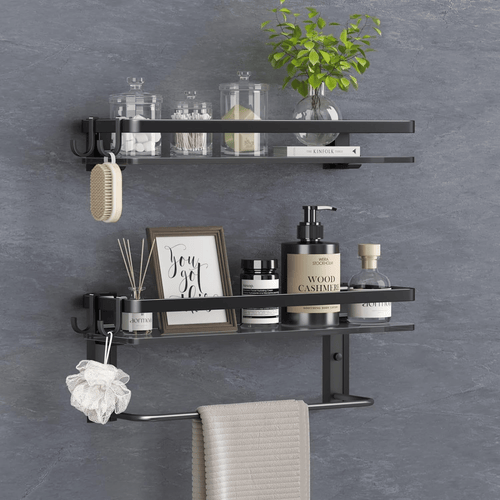 Glass Shelf for Bathroom 15.7 in Bathroom Shelves with Towel Bar Tempered Glass Shelves for Wall(2 Tier) - luxuryhomedecoridea.com