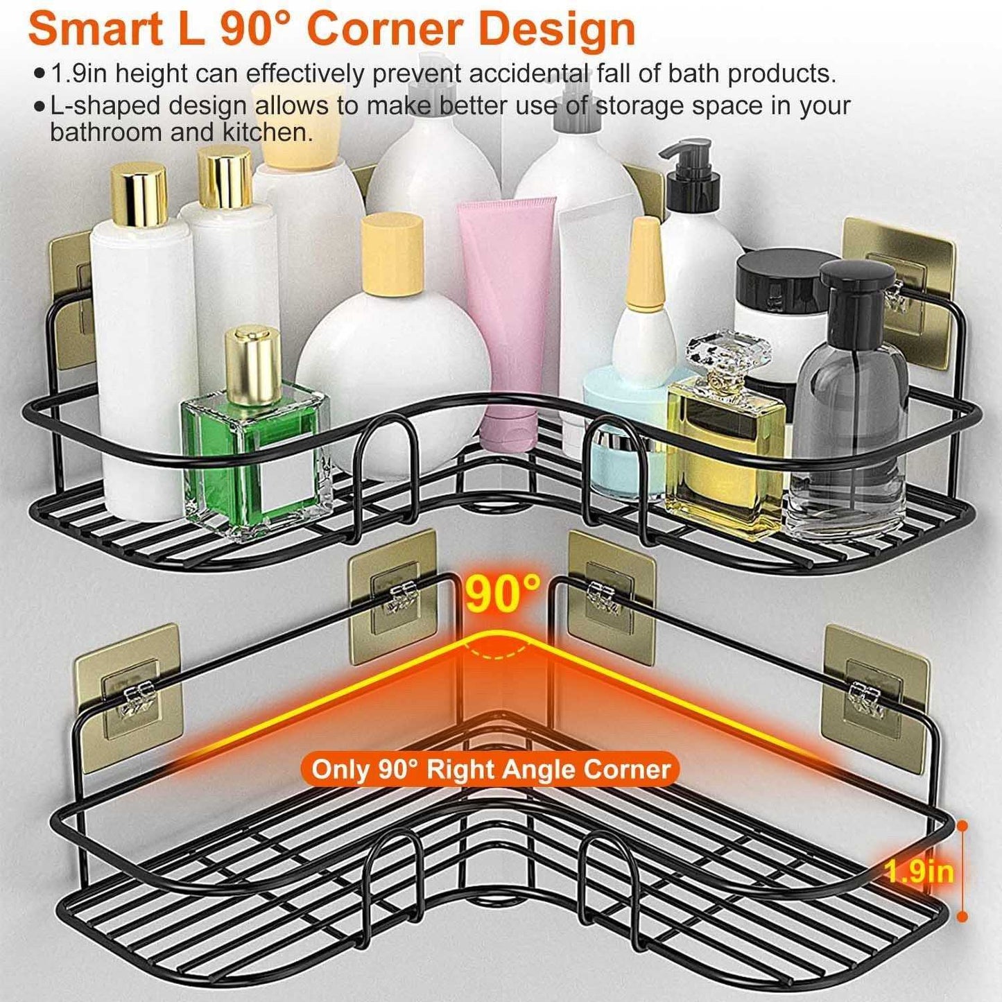 2Pcs Corner Shower Caddy Shelves Wall Mounted Basket Rack Bathroom Shampoo Holder Storage Organizer - luxuryhomedecoridea.com