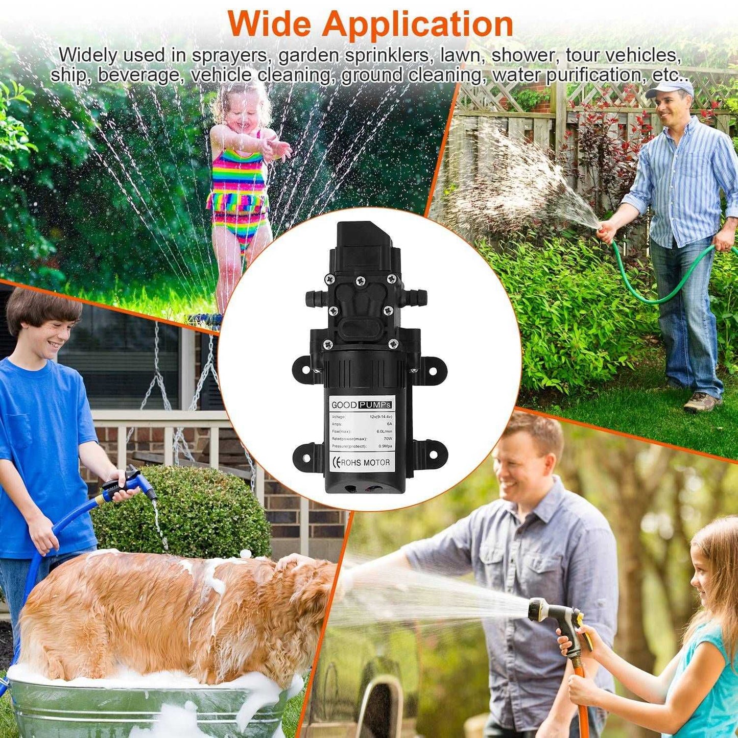 12V Water Pump with 2 Hose Clamps 130PSI Self Priming Sprayer Pump 70W Electric Diaphragm Water Pump 6L/Min for RV Camper Marine Boat - luxuryhomedecoridea.com