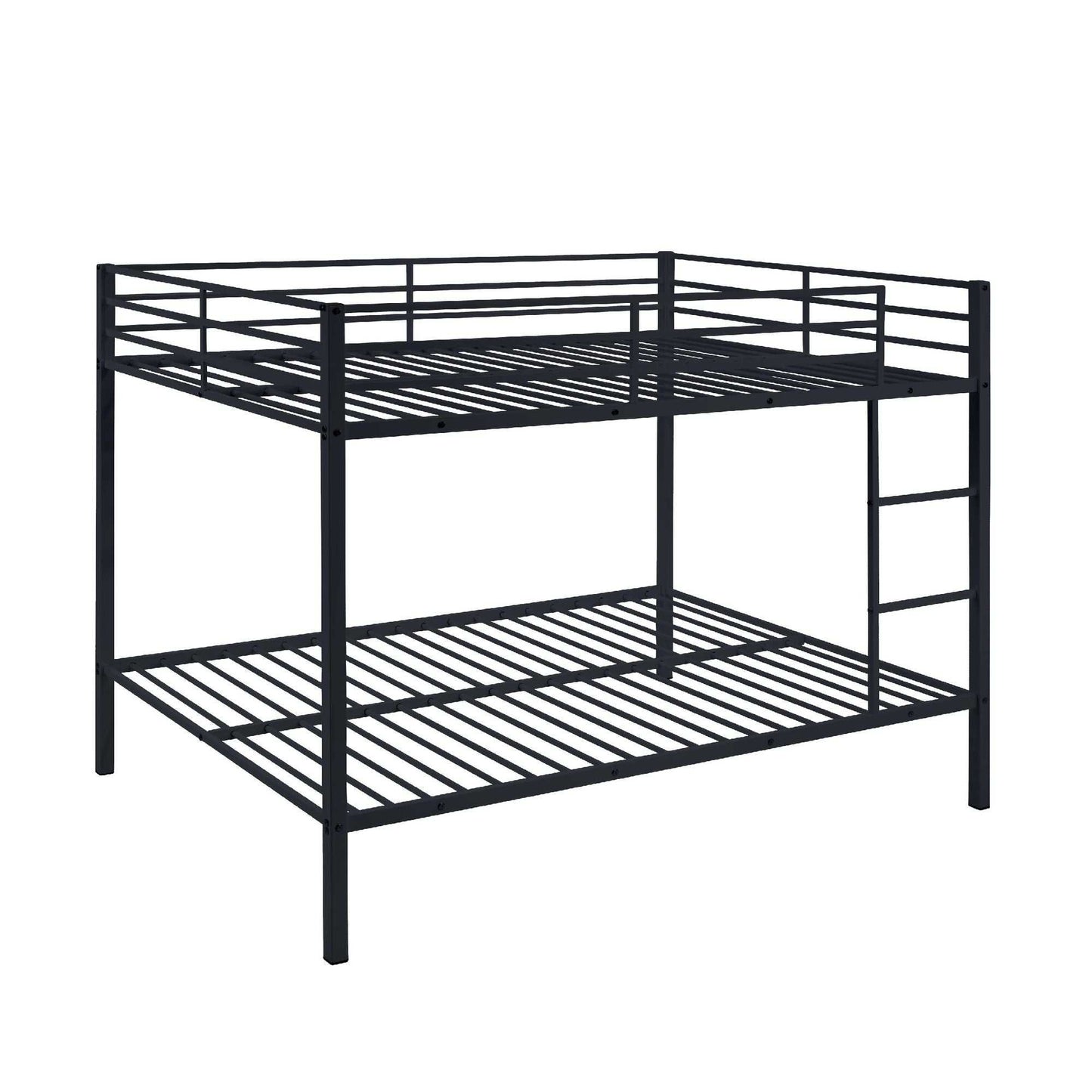 Full Over Full Bunk Bed, Heavy Duty Metal Bunk Bed Frame with Built-in Ladder and Safety Guard Rail, Low Metal Bunk Bed Frame for Kids, No Boxspring Required, For Small Spaces, Black - luxuryhomedecoridea.com