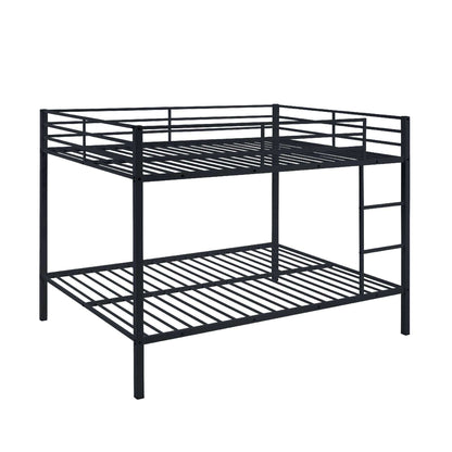 Full Over Full Bunk Bed, Heavy Duty Metal Bunk Bed Frame with Built-in Ladder and Safety Guard Rail, Low Metal Bunk Bed Frame for Kids, No Boxspring Required, For Small Spaces, Black - luxuryhomedecoridea.com