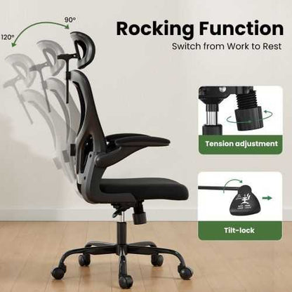 Ergonomic Office Chair High Back Computer Desk Chair with Headrest Armrests and Adjustable Lumbar Support Comfortable Swivel Task Chair for Home Office Study Room Black - luxuryhomedecoridea.com