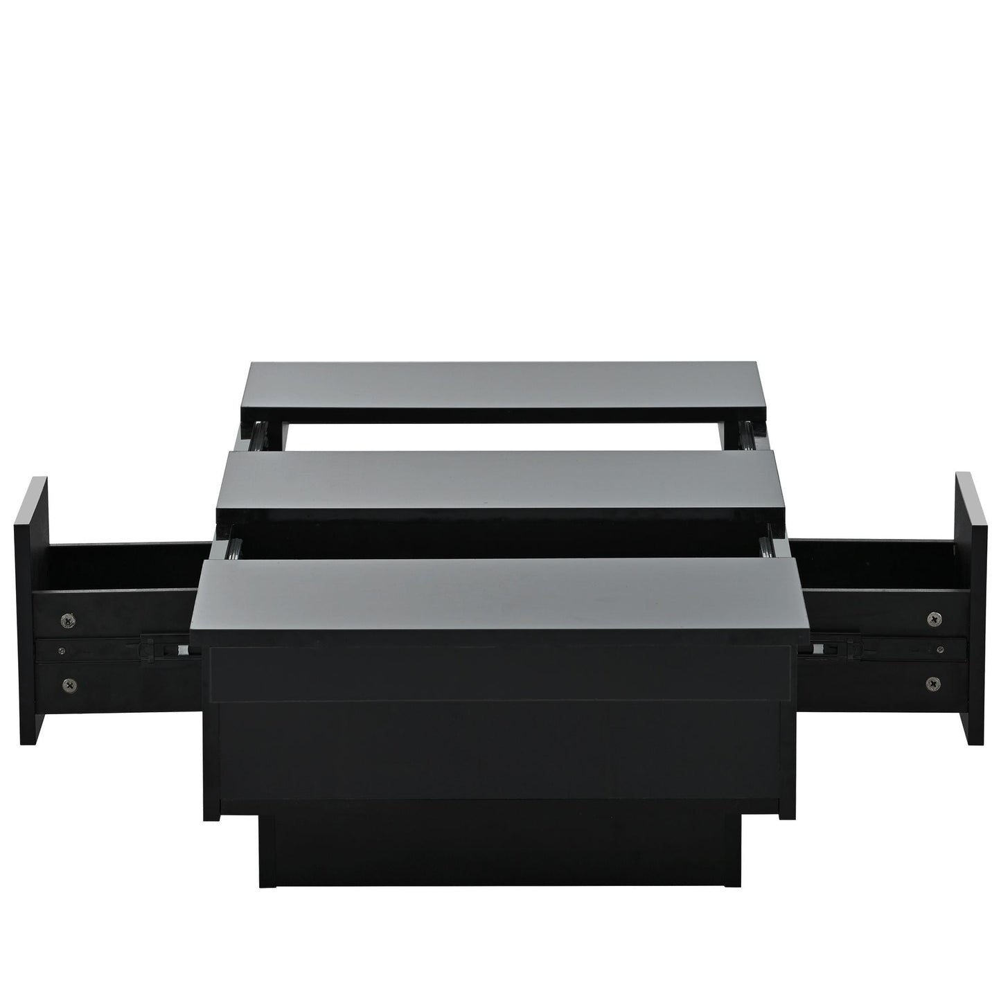 Coffee Table with 2 large Hidden Storage Compartment, Extendable Cocktail Table with 2 Drawers, High-gloss Center Table with Sliding Top for Living Room, 39.3"x21.6", Black - luxuryhomedecoridea.com