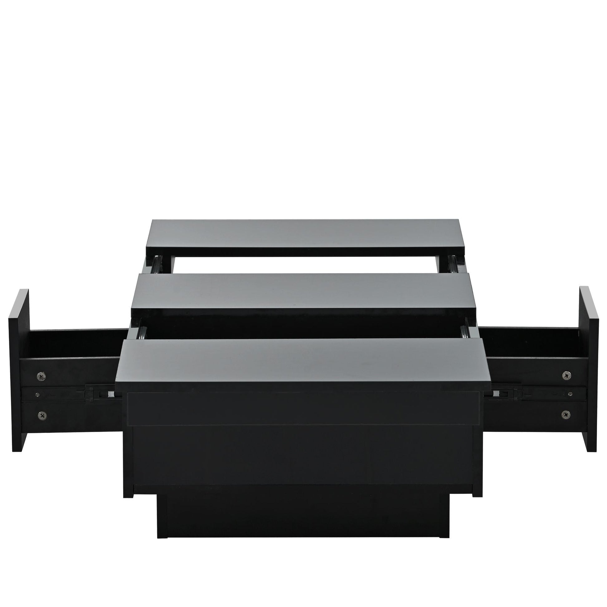 Coffee Table with 2 large Hidden Storage Compartment, Extendable Cocktail Table with 2 Drawers, High-gloss Center Table with Sliding Top for Living Room, 39.3"x21.6", Black - luxuryhomedecoridea.com