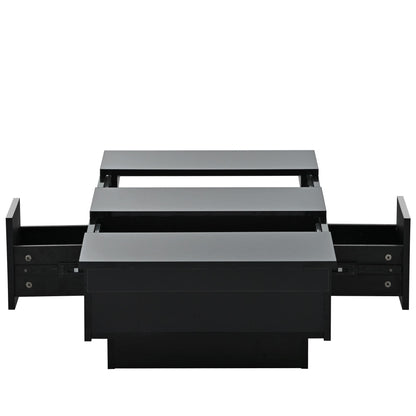 Coffee Table with 2 large Hidden Storage Compartment, Extendable Cocktail Table with 2 Drawers, High-gloss Center Table with Sliding Top for Living Room, 39.3"x21.6", Black - luxuryhomedecoridea.com