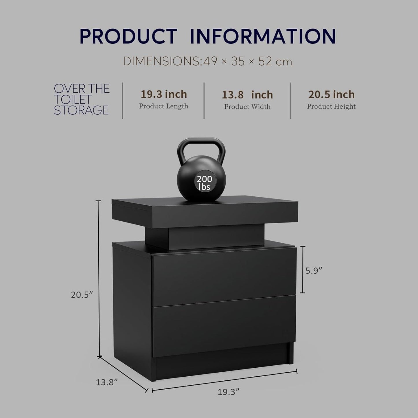 Nightstand LED Bedside Table Cabinet Lights Modern End Side with 2 Drawers for Bedroom (Black) - luxuryhomedecoridea.com