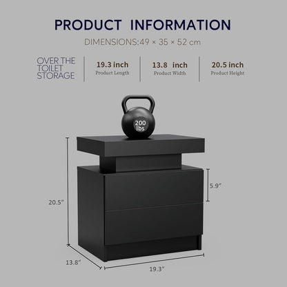 Nightstand LED Bedside Table Cabinet Lights Modern End Side with 2 Drawers for Bedroom (Black) - luxuryhomedecoridea.com