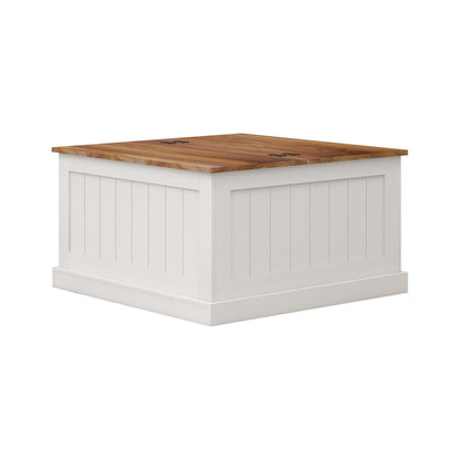 31.5" Farmhouse Coffee Table, Square Wood Center Table with Hinged Lift Top, Rustic Cocktail Table with Large Hidden Storage Compartmen for Living Room-White - luxuryhomedecoridea.com