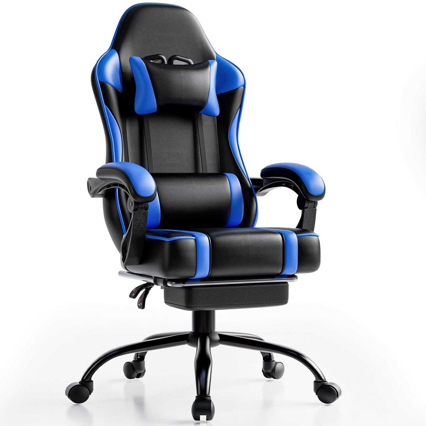 Video Game Chairs for Adults, PU Leather Gaming Chair with Footrest, 360°Swivel Adjustable Lumbar Pillow Gamer Chair, Comfortable Computer Chair for Heavy People - luxuryhomedecoridea.com
