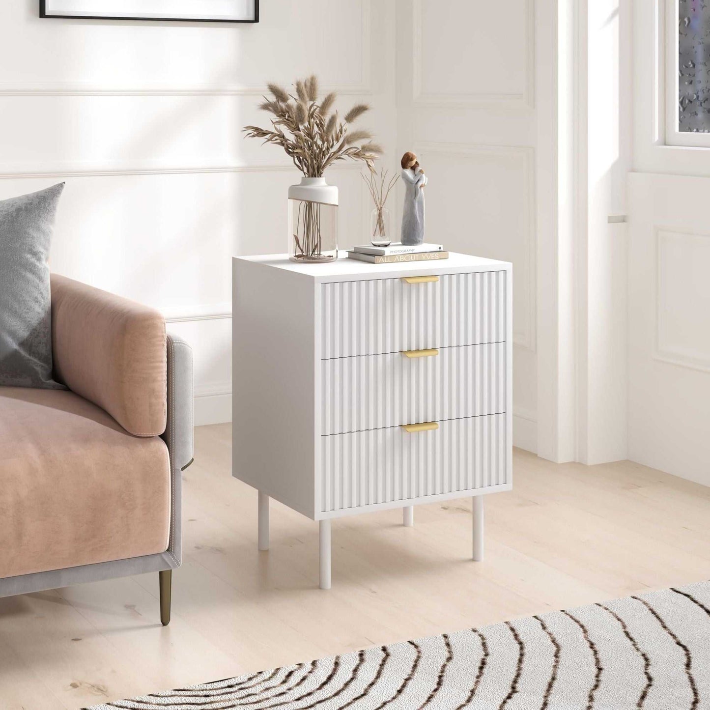 conifferism Fluted Black Nightstand 3 Drawers, Bedroom 26' Tall Bedside Night Stand, Modern Bed Side End Table Living Room, 19' Small Space Mid Century Storage Cabinet - luxuryhomedecoridea.com