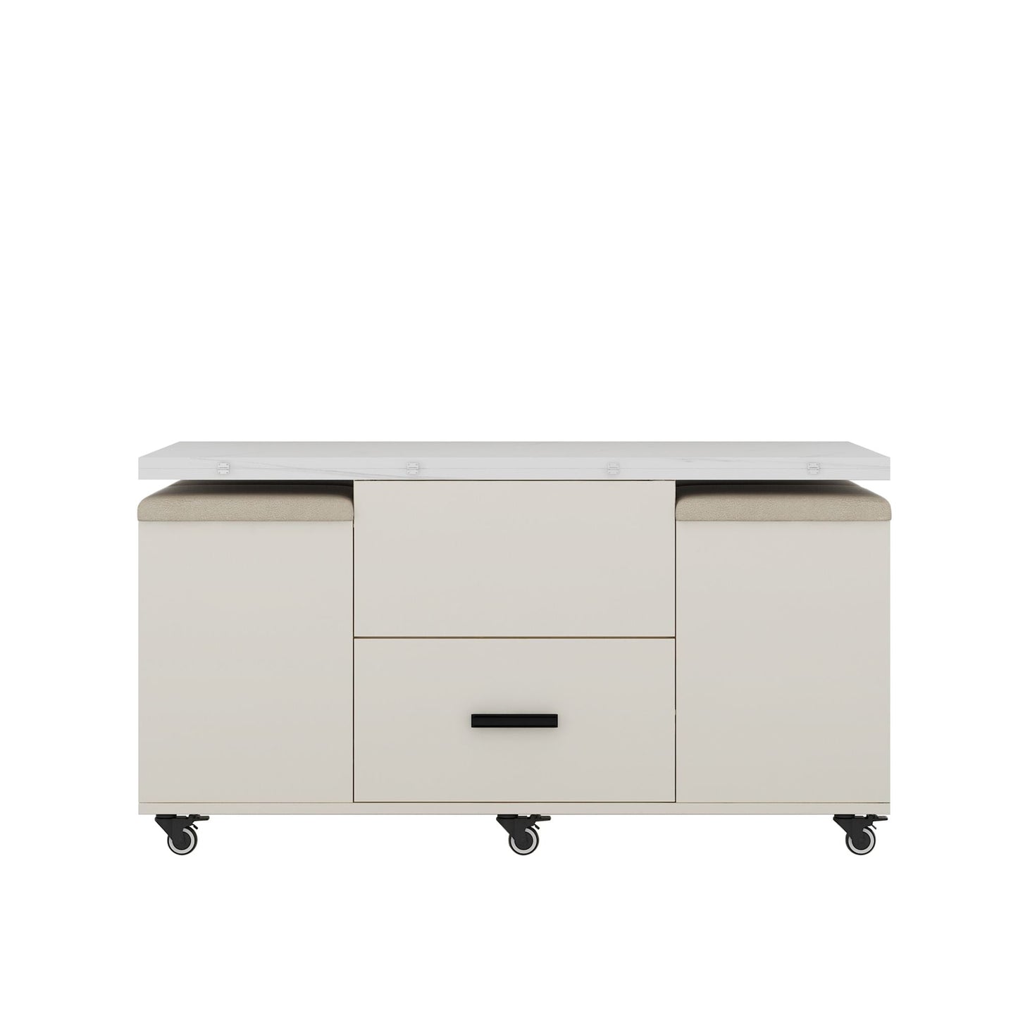 Modern Lift-Up Coffee Table with 4 Stools Set for Living Room Expandable 1 Hidden Storage + 2 Drawers Space Saving Folding Dining Table - luxuryhomedecoridea.com