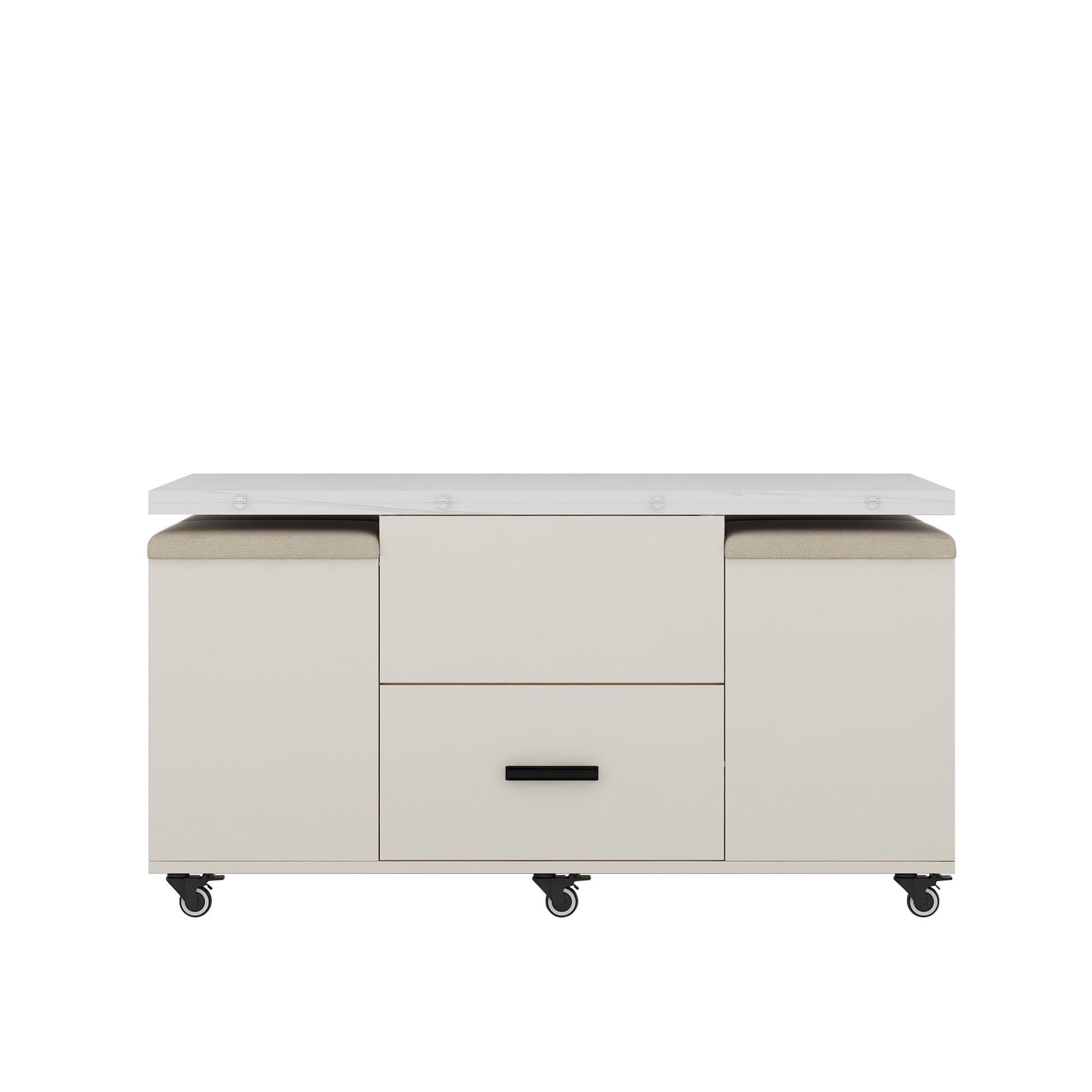 Modern Lift-Up Coffee Table with 4 Stools Set for Living Room Expandable 1 Hidden Storage + 2 Drawers Space Saving Folding Dining Table - luxuryhomedecoridea.com
