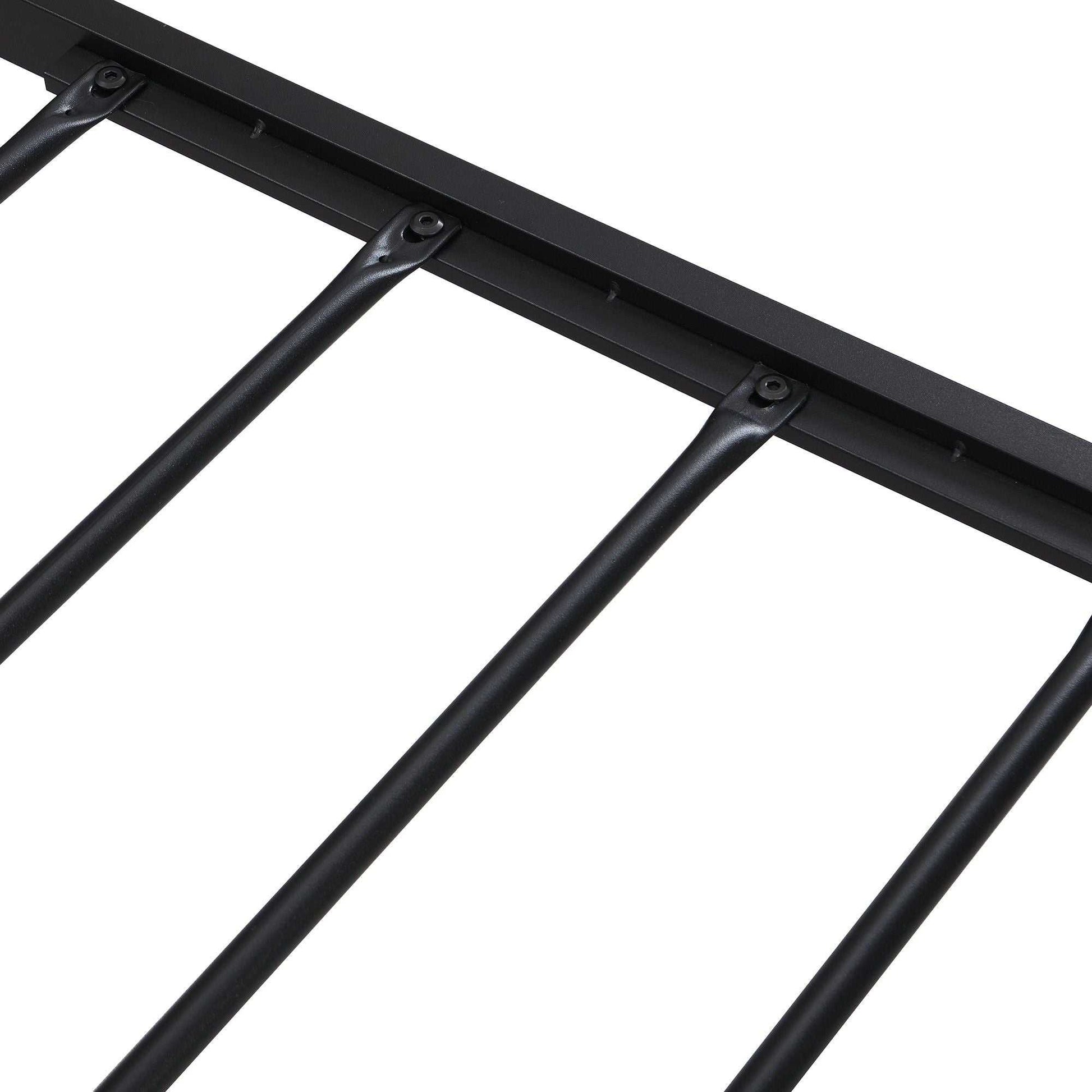 Queen Size Metal Platform Bed Frame with Wooden Headboard and Footboard with USB LINER, No Box Spring Needed, Large Under Bed Storage, Easy Assemble - luxuryhomedecoridea.com