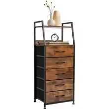 Rustic Brown Nightstand with 5 Drawers and 2 Tier Display Shelf Bedside Table Storage Cabinet for Bedroom Dresser Nursery Hallway Entryway Closet End Table Organizer - luxuryhomedecoridea.com