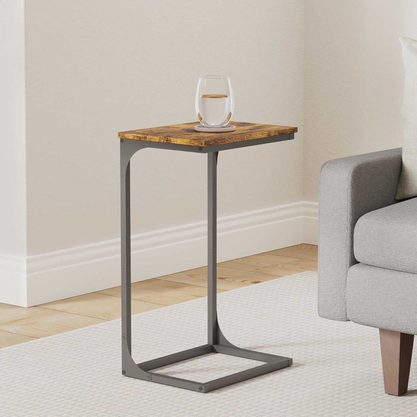 Side Table for Sofa, Couch Table with Metal Frame, Small TV Tray Table for Living Room, Bedroom, Rustic Brown and Black - luxuryhomedecoridea.com