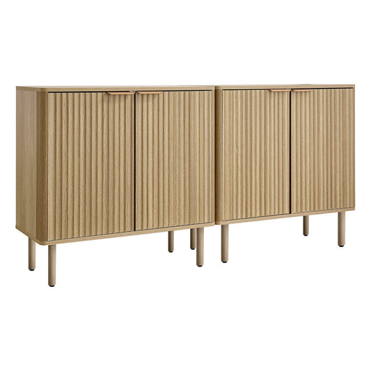 Coffee Bar Cabinet, Mid Century Fluted Coffee Bar Table with 2-Tier Storage, Buffet Stand Cabinet with 4 Barn Doors, Sideboard Buffet Station for Living Room, Entryway, 31.5x14.7x31.5 in(Single) - luxuryhomedecoridea.com