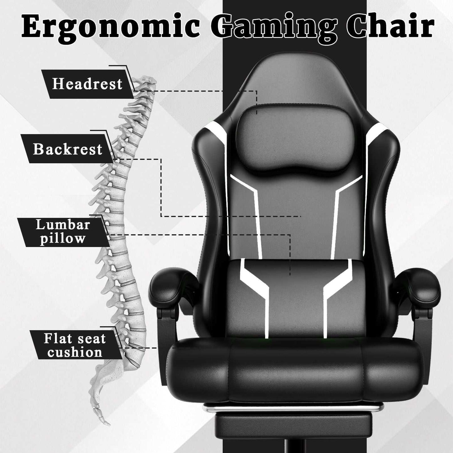 Ergonomic Gaming Chair, Electronic Gaming Chair With Pocket Spring Pad And Footrest, Height Adjustable Computer Chair - luxuryhomedecoridea.com