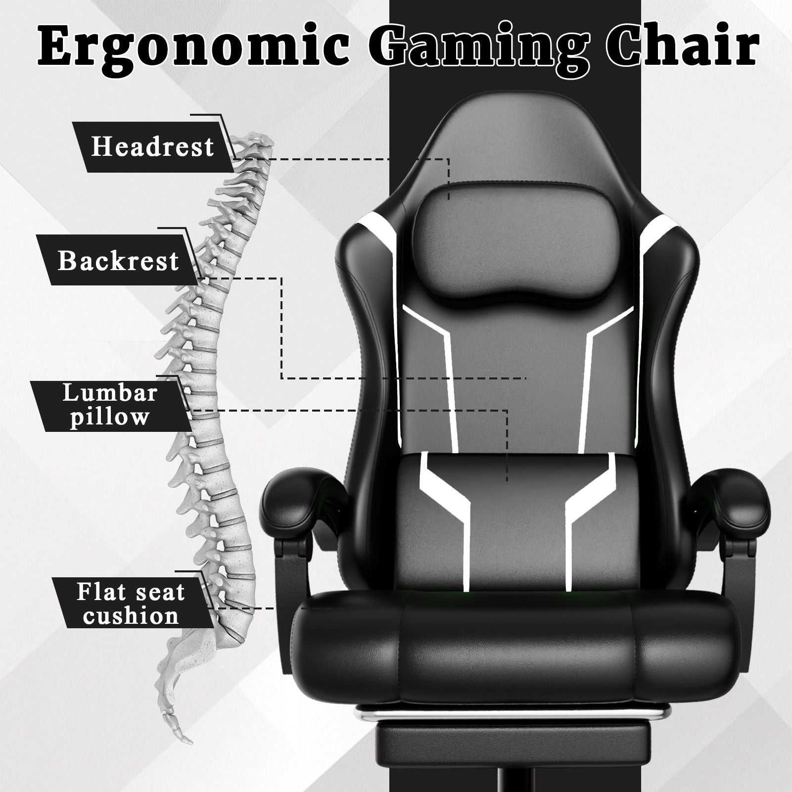 Ergonomic Gaming Chair, Electronic Gaming Chair With Pocket Spring Pad And Footrest, Height Adjustable Computer Chair - luxuryhomedecoridea.com
