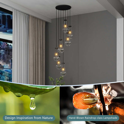 7 Light Dining Room Pendant Light, Large Chandelier Adjustable Hanging Line, Black Living Room Pendant Light, Foyer Chandelier, Stairwell Pendant Lights, Bedroom Chandeliers - luxuryhomedecoridea.com