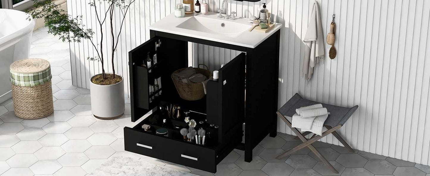 30" Bathroom Vanity with Single Sink, Combo Cabinet Undermount Sink, Bathroom Storage Cabinet with 2 Doors and a Drawer, Soft Closing, Multifunctional Storage, Solid Wood Frame - luxuryhomedecoridea.com