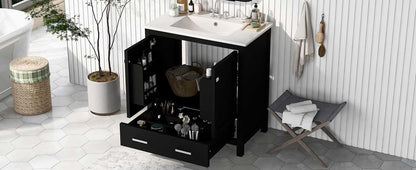 30" Bathroom Vanity with Single Sink, Combo Cabinet Undermount Sink, Bathroom Storage Cabinet with 2 Doors and a Drawer, Soft Closing, Multifunctional Storage, Solid Wood Frame - luxuryhomedecoridea.com