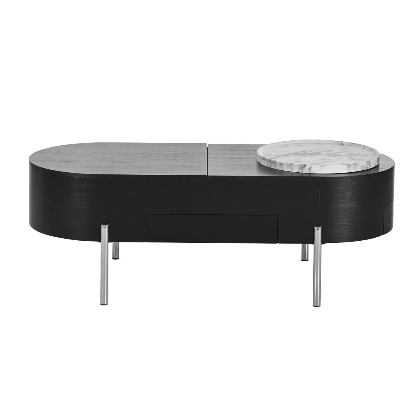 U-Can 47.2''Lift Top Coffee Table with 360-degree Marble-patterned rotating tray,Hidden Compartment, Partially Assembled Wooden Center Table, Modern Oval Lift Tabletop for Home Living Room - luxuryhomedecoridea.com
