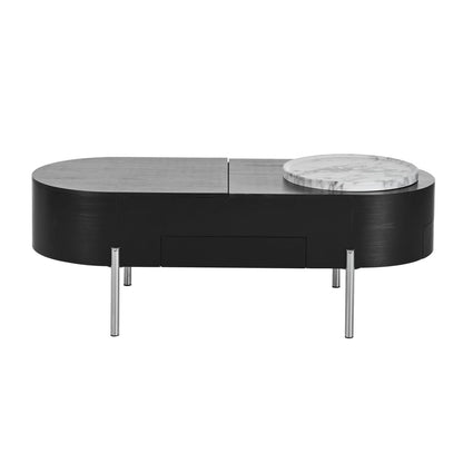 U-Can 47.2''Lift Top Coffee Table with 360-degree Marble-patterned rotating tray,Hidden Compartment, Partially Assembled Wooden Center Table, Modern Oval Lift Tabletop for Home Living Room - luxuryhomedecoridea.com