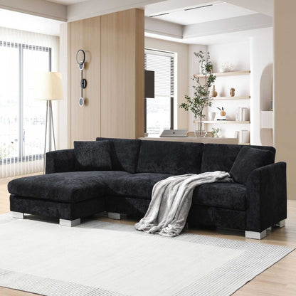 [VIDEO provided][New] 96*56" Modern Cloud Sectional Sofa,L-shaped Luxury Couch Set with 2 Free pillows,4-seat Chenille Indoor Furniture with Oversized Chaise for Living Room,Apartment,Office,3 Colors - luxuryhomedecoridea.com