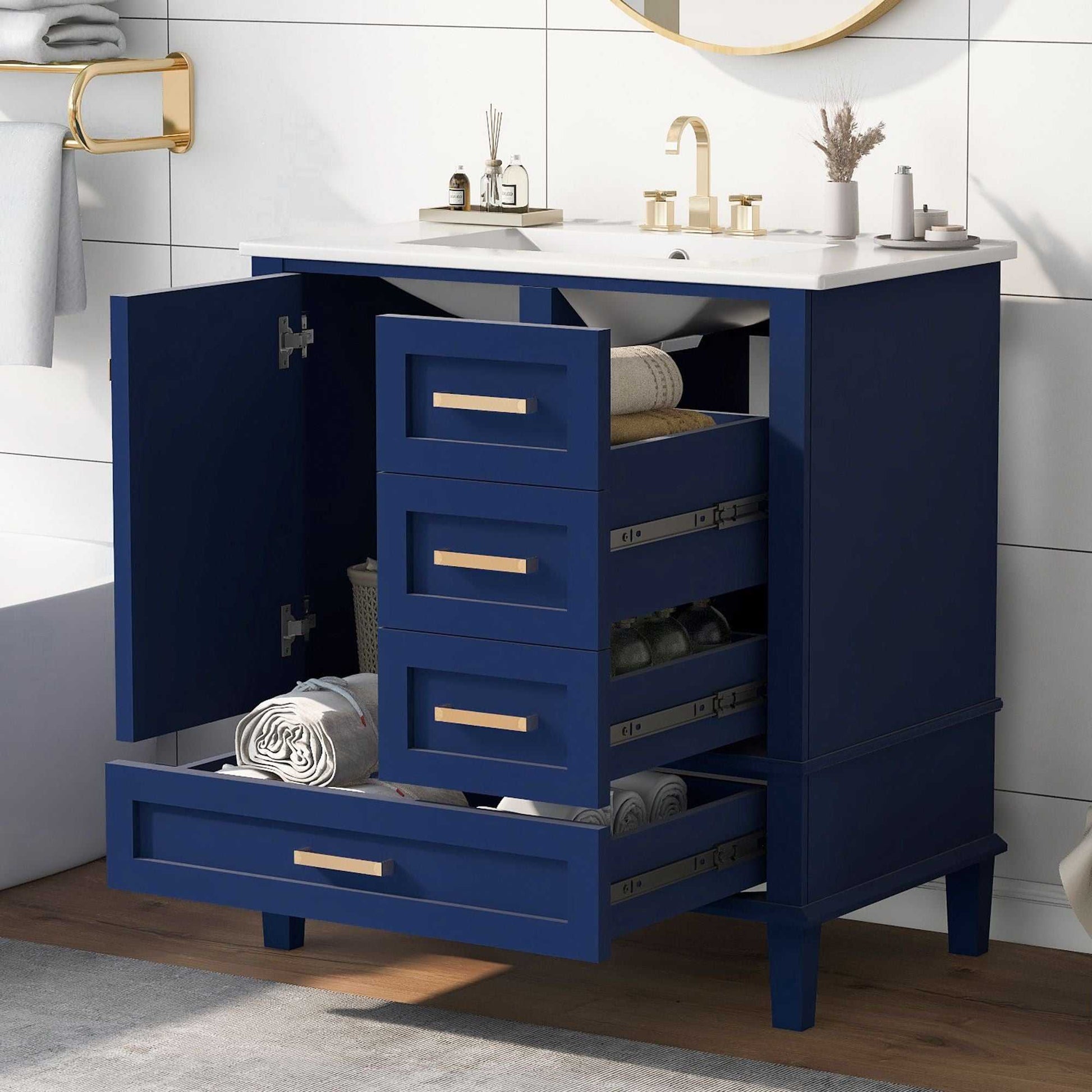 30" Bathroom Vanity , Modern Bathroom Cabinet with Sink Combo Set, Bathroom Storage Cabinet with a Soft Closing Door and 3 Drawers, Solid Wood Frame - luxuryhomedecoridea.com