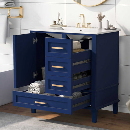 30" Bathroom Vanity , Modern Bathroom Cabinet with Sink Combo Set, Bathroom Storage Cabinet with a Soft Closing Door and 3 Drawers, Solid Wood Frame - luxuryhomedecoridea.com