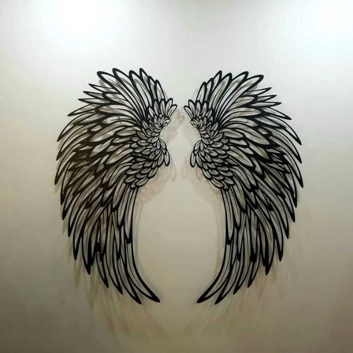 Carved Metal Wall Decor Art With Light Angel Wings Decoration - luxuryhomedecoridea.com
