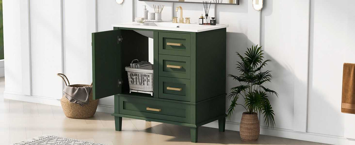 30" Bathroom Vanity , Modern Bathroom Cabinet with Sink Combo Set, Bathroom Storage Cabinet with a Soft Closing Door and 3 Drawers, Solid Wood Frame - luxuryhomedecoridea.com