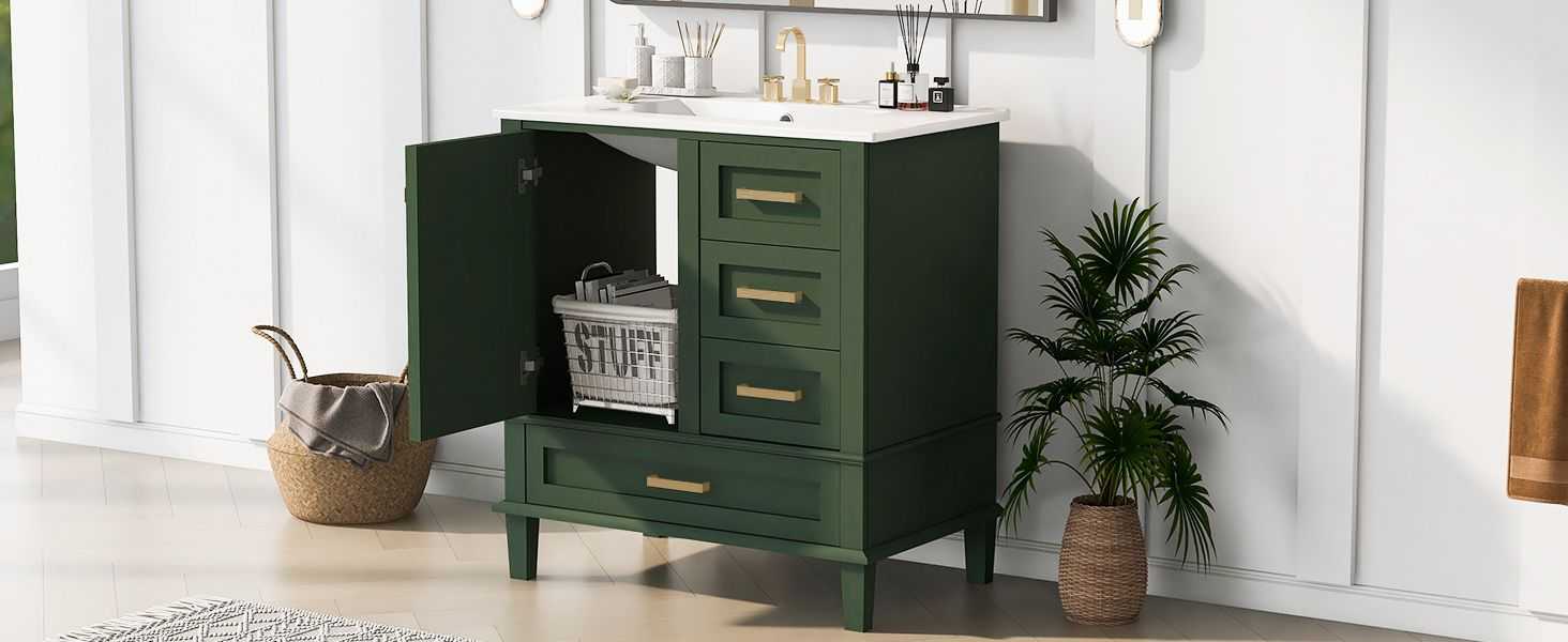 30" Bathroom Vanity , Modern Bathroom Cabinet with Sink Combo Set, Bathroom Storage Cabinet with a Soft Closing Door and 3 Drawers, Solid Wood Frame - luxuryhomedecoridea.com
