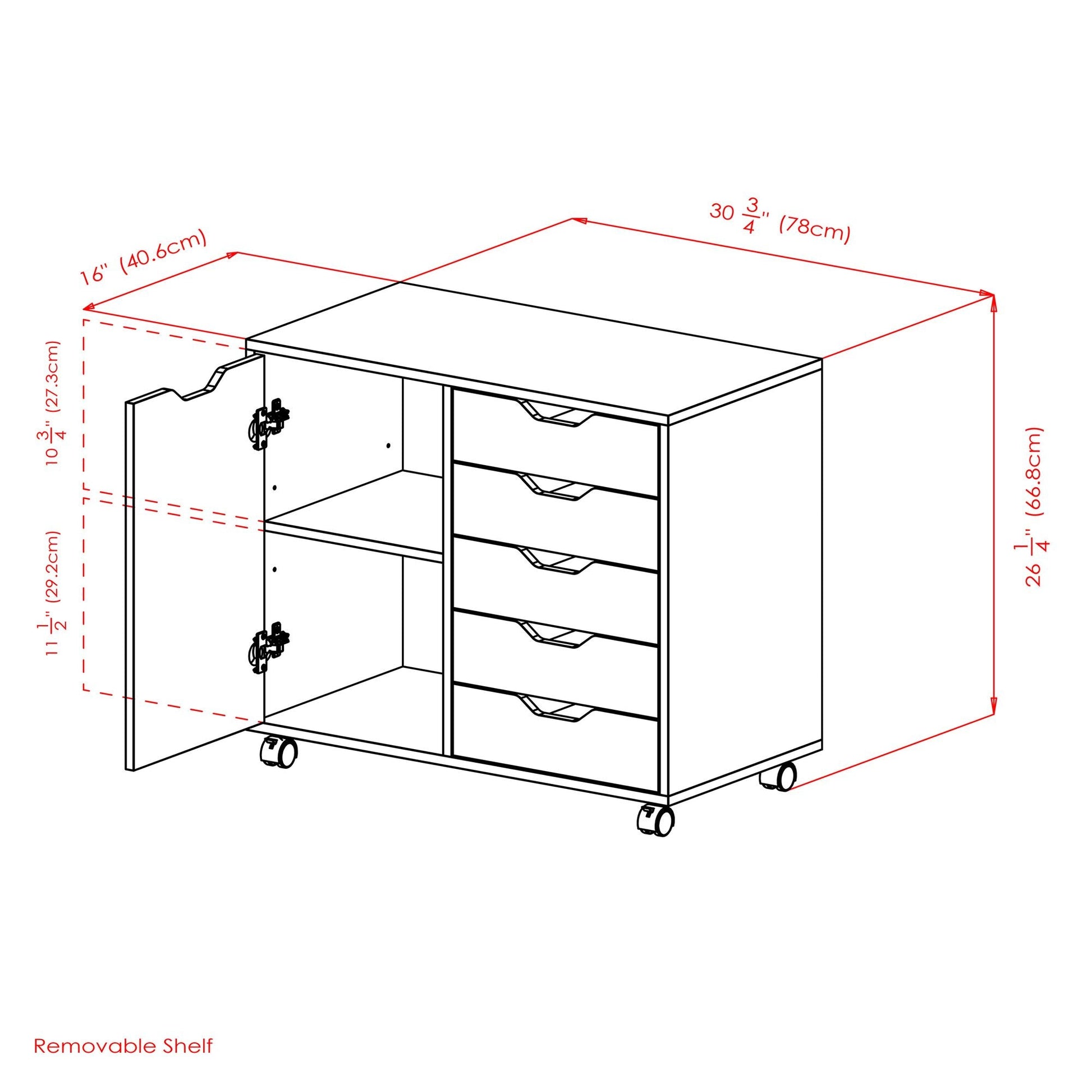 Halifax Wide Storage Cabinet; 5-Drawer; Black - luxuryhomedecoridea.com