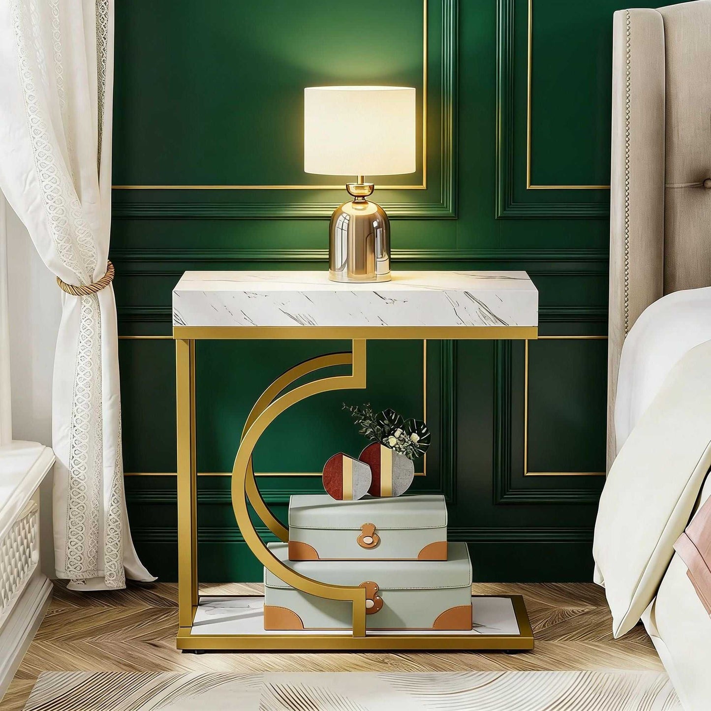 Narrow C Table, Modern End Table Bedside Table with Metal Frame - luxuryhomedecoridea.com