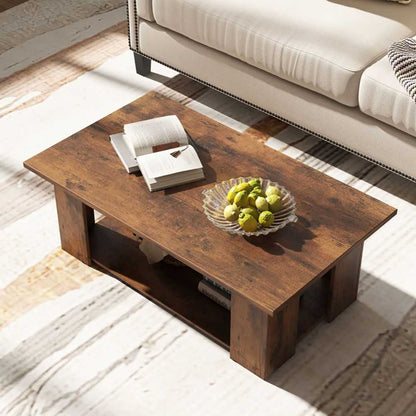 Large 41 Inch 2-tier Wooden Modern Coffee Table with Storage Shelf living room table - luxuryhomedecoridea.com